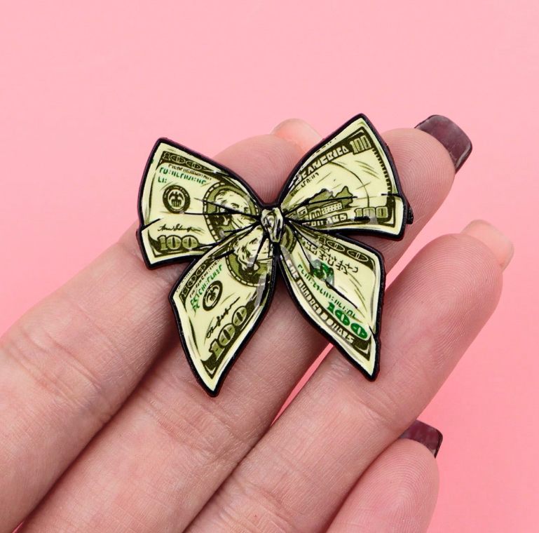 Dollar Bill Money Bow Brooch Enamel Pin