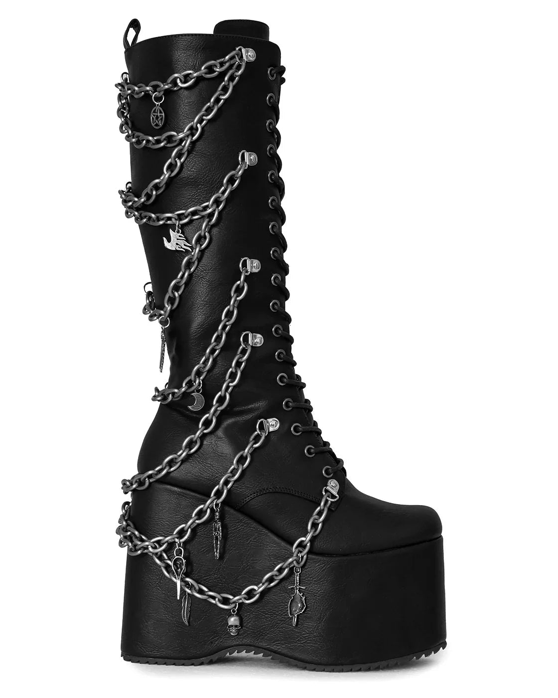 Camp Miracle Chain Women's Black Knee High Platform Boots - InstaWOW Shop