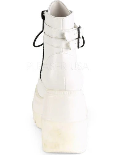 Demonia White Stacked Women's Wedge Platform Ankle Boots - InstaWOW Shop