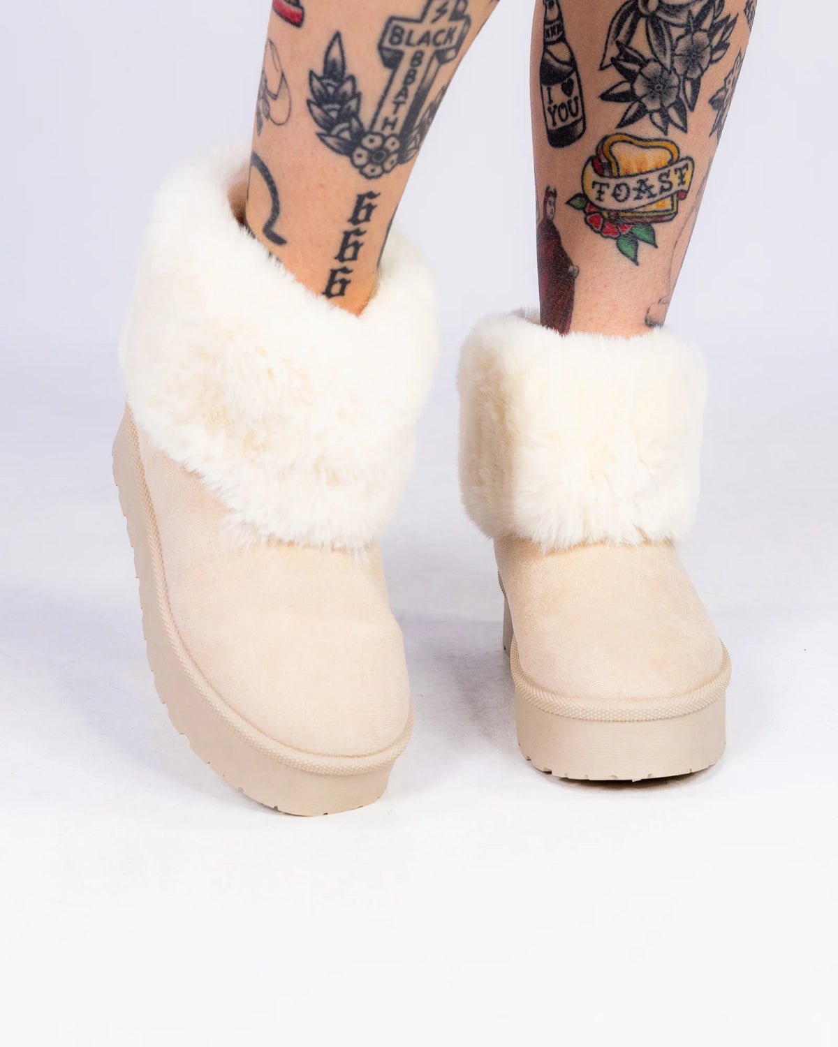 So Bae-sic Cream Women's Faux Fur Booties