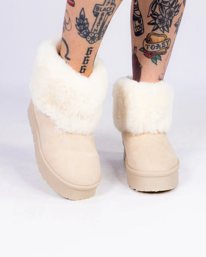 So Bae-sic Cream Women's Faux Fur Booties