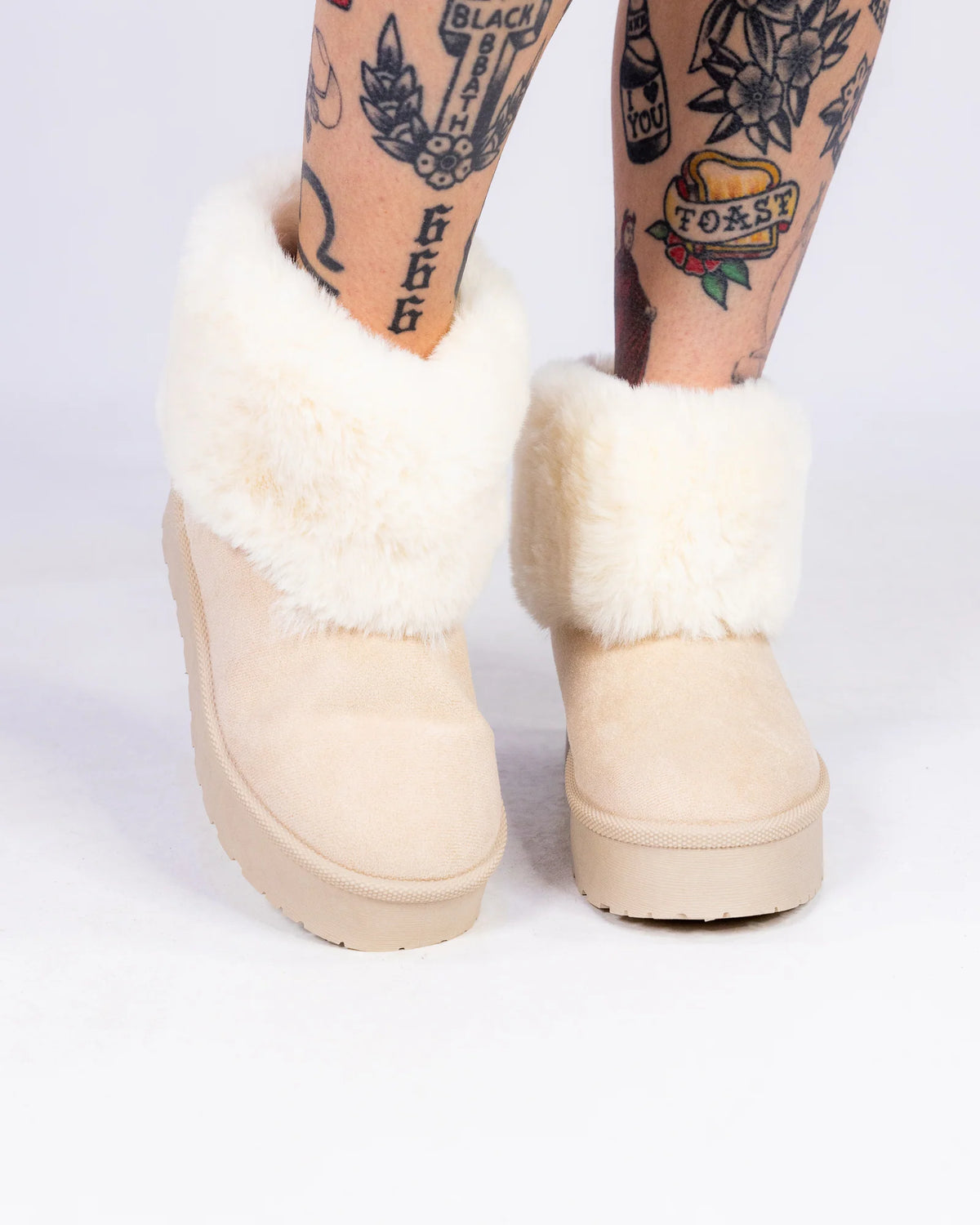 So Bae-sic Cream Women's Faux Fur Booties