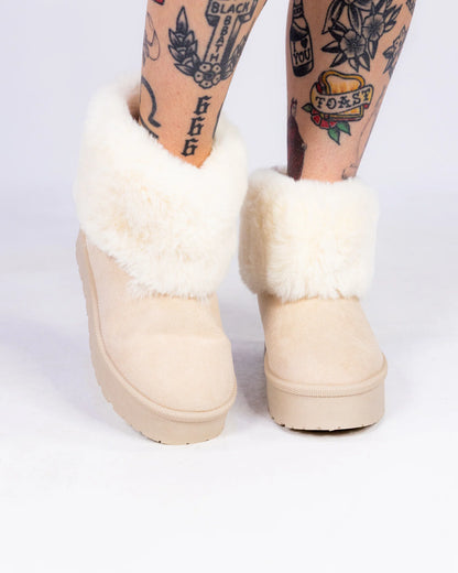 So Bae-sic Cream Women's Faux Fur Booties
