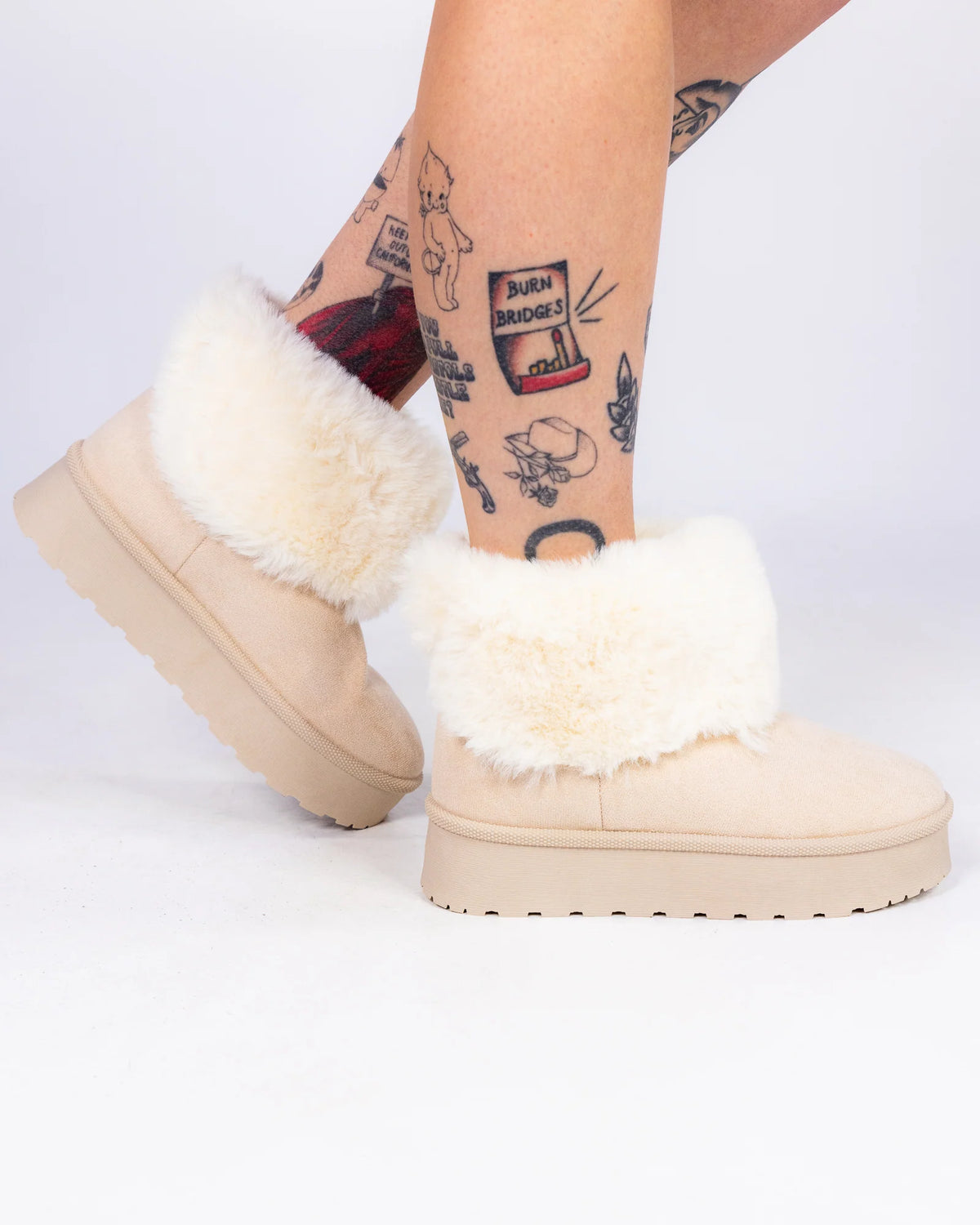 So Bae-sic Cream Women's Faux Fur Booties