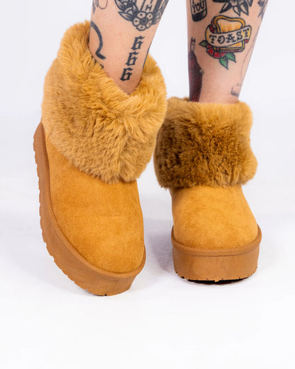 So Bae-sic Tan Faux Fur Booties