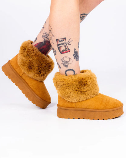 So Bae-sic Tan Faux Fur Booties