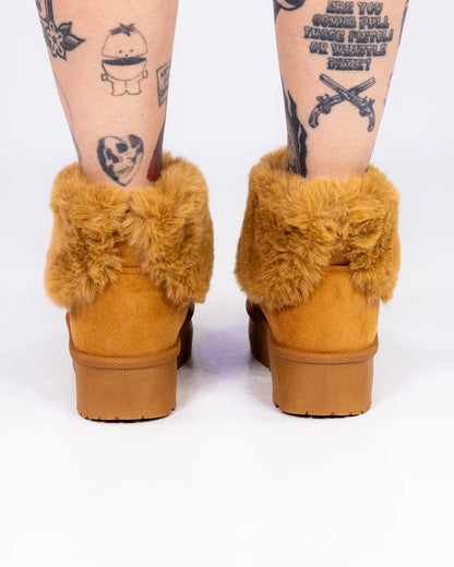 So Bae-sic Tan Faux Fur Booties