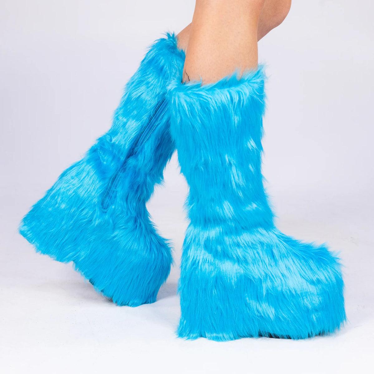Blue Electric Fuzz Women's Faux Fur Platform Boots