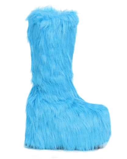 Blue Electric Fuzz Women's Faux Fur Platform Boots