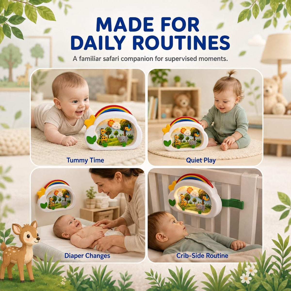 Baby Crib Soother, Safari Musical Toy with Light 6-12 Months