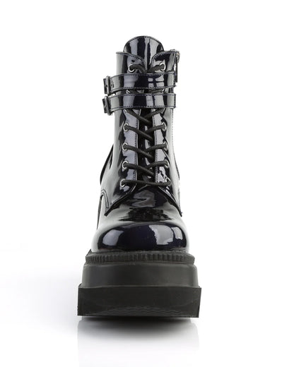 Demonia Holographic Black Stacked Platform Ankle Boots
