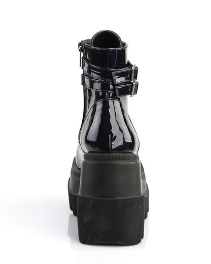 Demonia Holographic Black Stacked Platform Ankle Boots