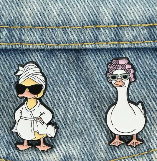 Funny Spa Day Duck and Goose Brooch Enamel Pin