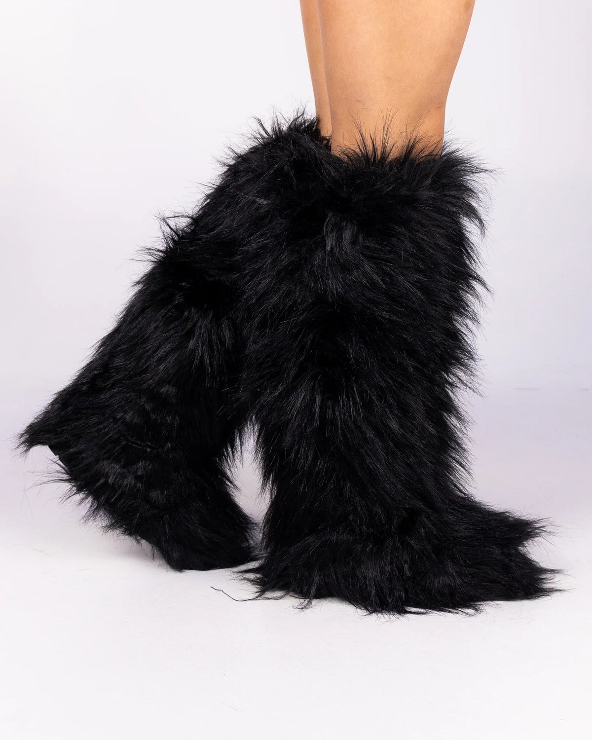 Black Animalistic Women's Faux Fur Platform Boots - InstaWOW Shop