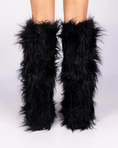 Black Animalistic Women's Faux Fur Platform Boots - InstaWOW Shop