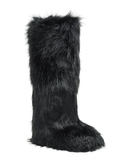 Black Animalistic Women's Faux Fur Platform Boots - InstaWOW Shop