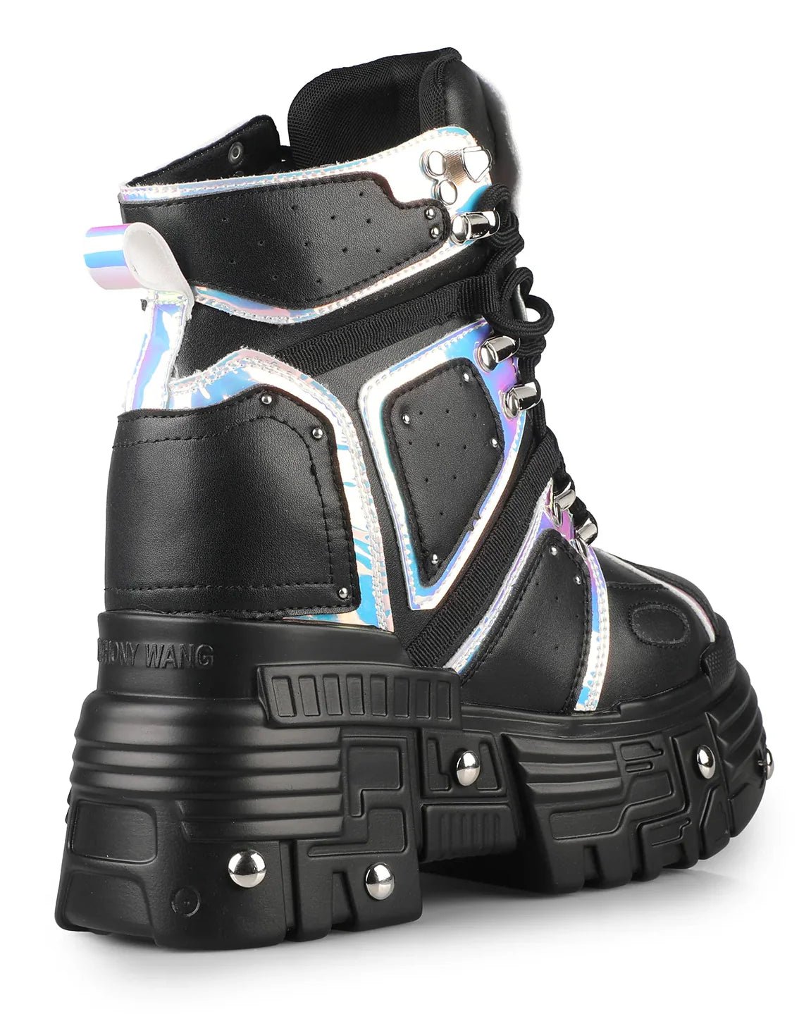 Black Holo Mangosteen Women's Wedge Sneakers - InstaWOW Shop