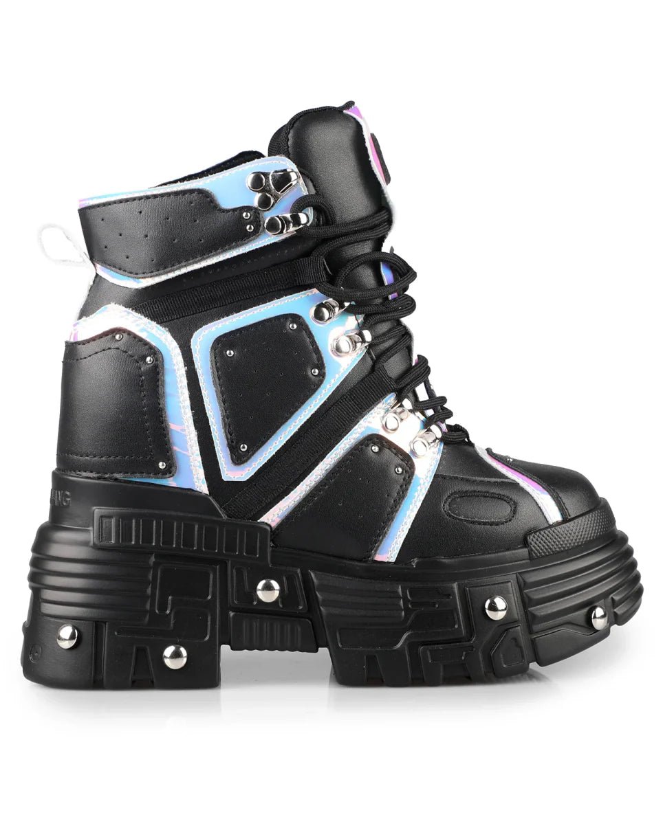 Black Holo Mangosteen Women's Wedge Sneakers - InstaWOW Shop