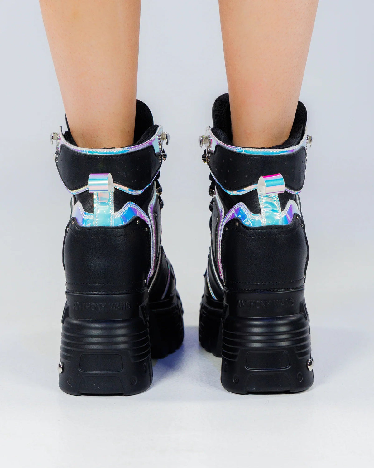 Black Holo Mangosteen Women's Wedge Sneakers - InstaWOW Shop