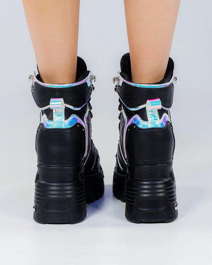 Black Holo Mangosteen Women's Wedge Sneakers - InstaWOW Shop