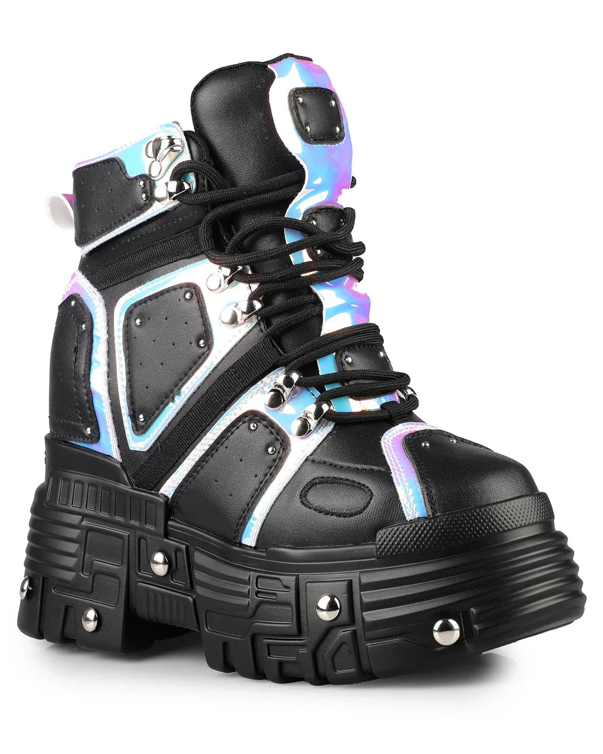 Black Holo Mangosteen Women's Wedge Sneakers - InstaWOW Shop
