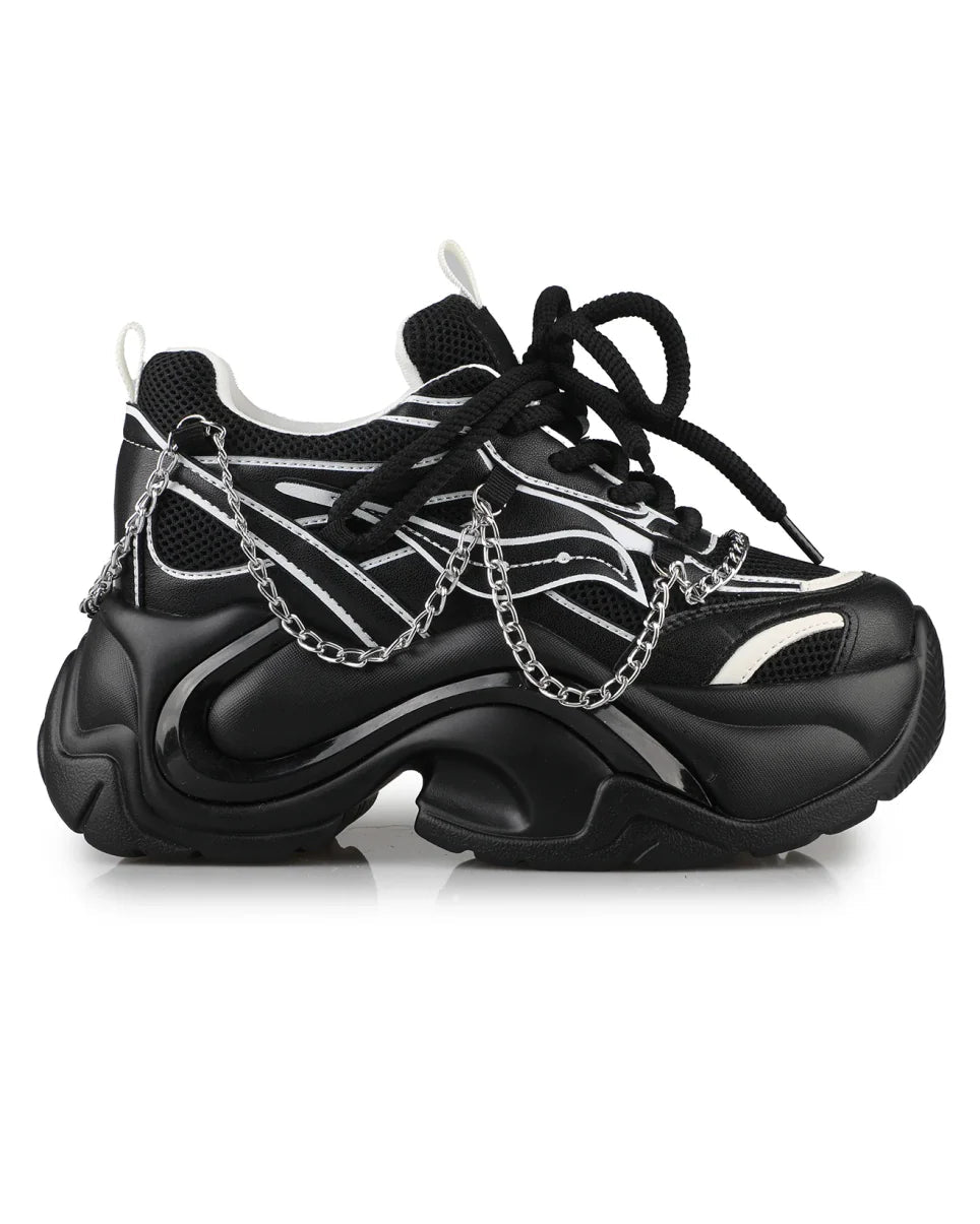 Black Storm Women's Chain Wedge Sneakers - InstaWOW Shop