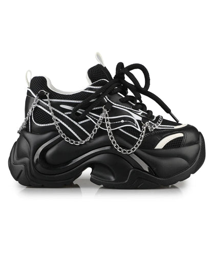 Black Storm Women's Chain Wedge Sneakers - InstaWOW Shop