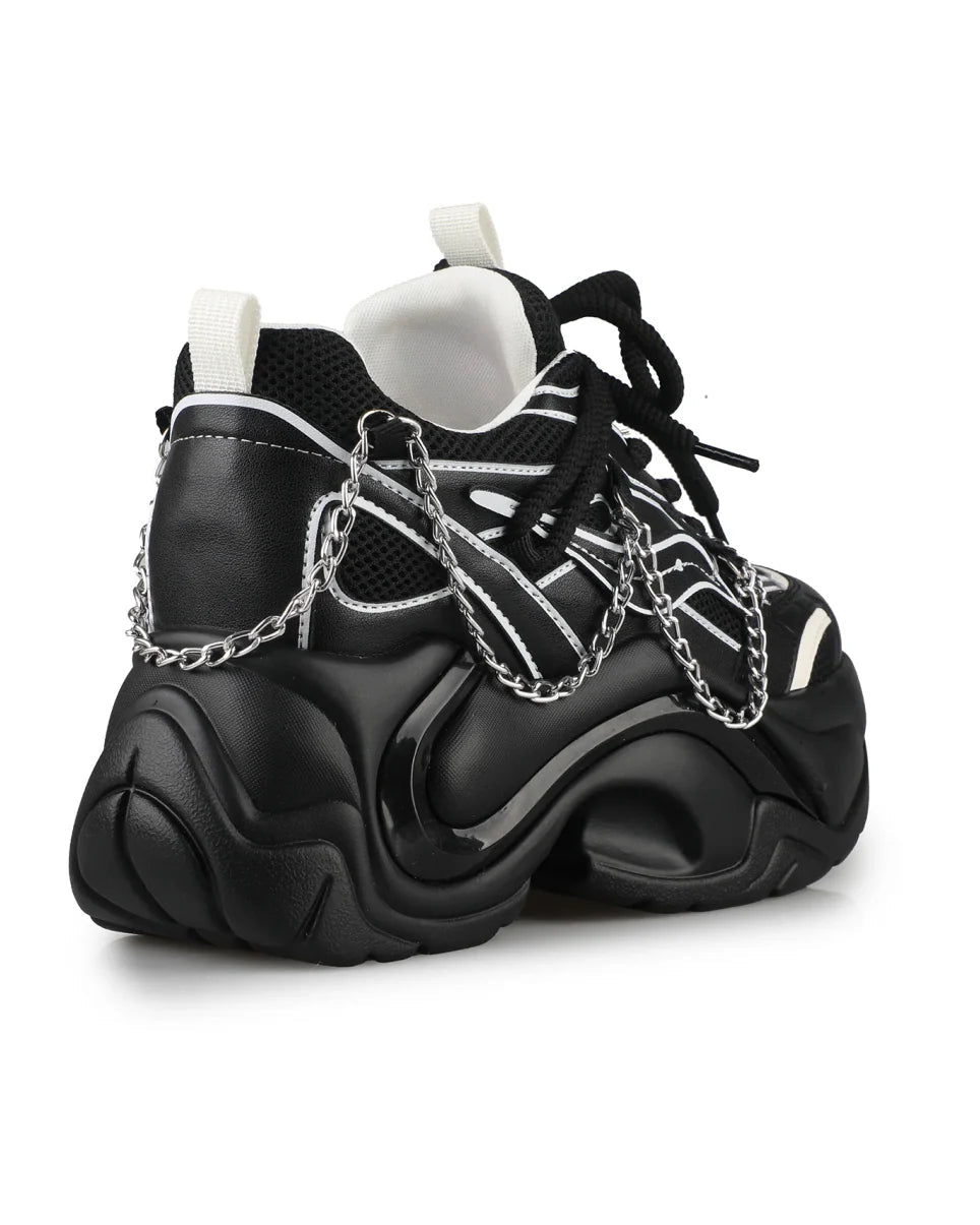 Black Storm Women's Chain Wedge Sneakers - InstaWOW Shop