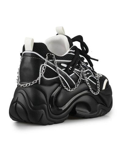 Black Storm Women's Chain Wedge Sneakers - InstaWOW Shop