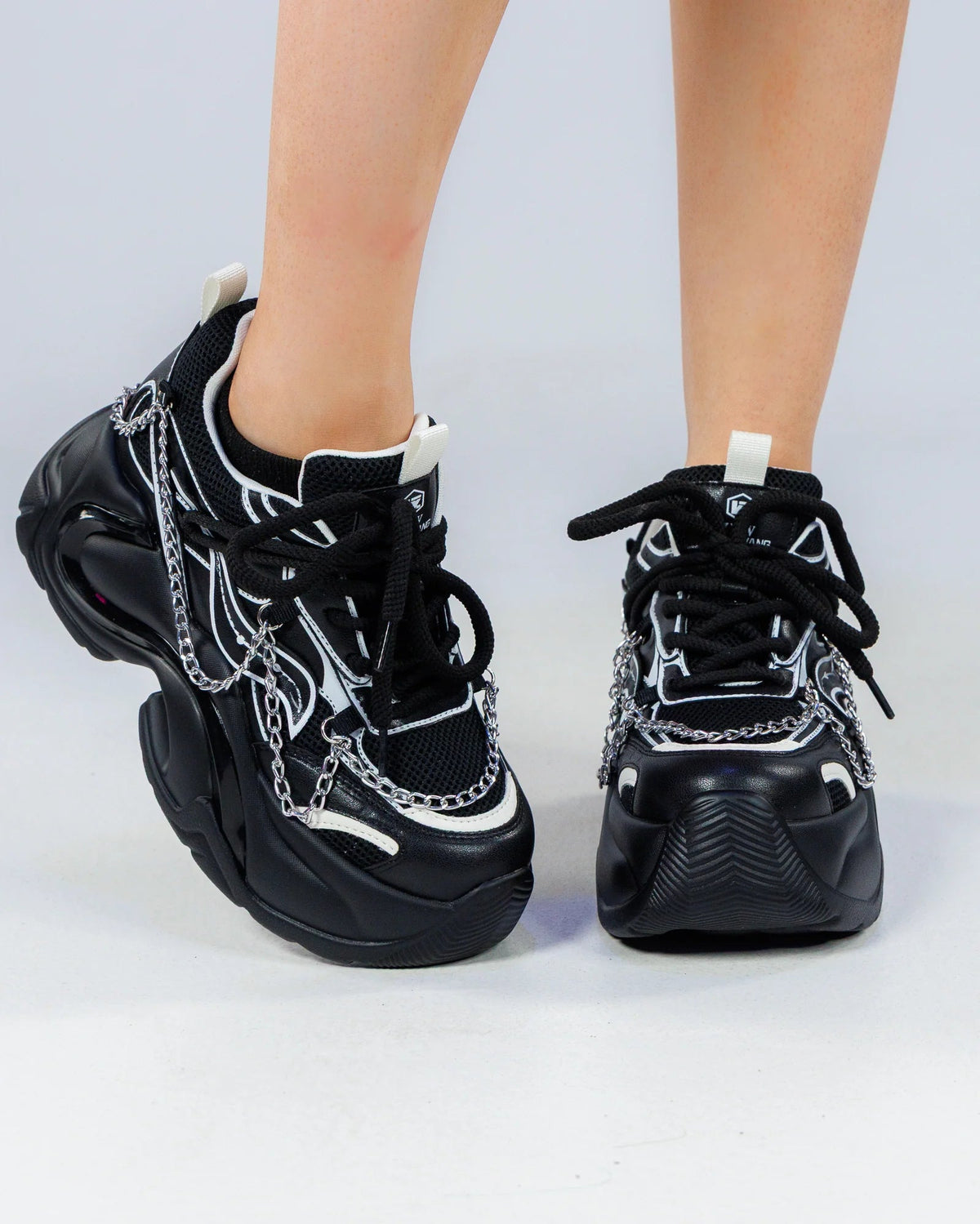 Black Storm Women's Chain Wedge Sneakers - InstaWOW Shop