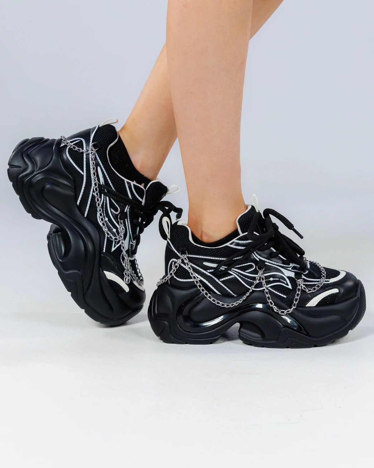 Black Storm Women's Chain Wedge Sneakers - InstaWOW Shop