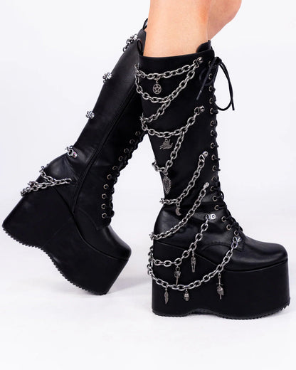 Camp Miracle Chain Women's Black Knee High Platform Boots - InstaWOW Shop