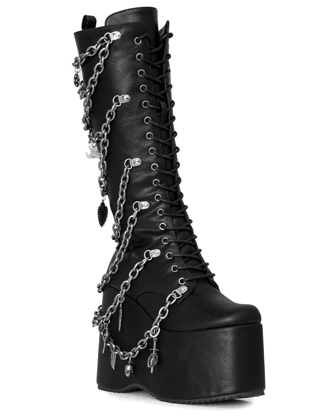 Camp Miracle Chain Women's Black Knee High Platform Boots - InstaWOW Shop