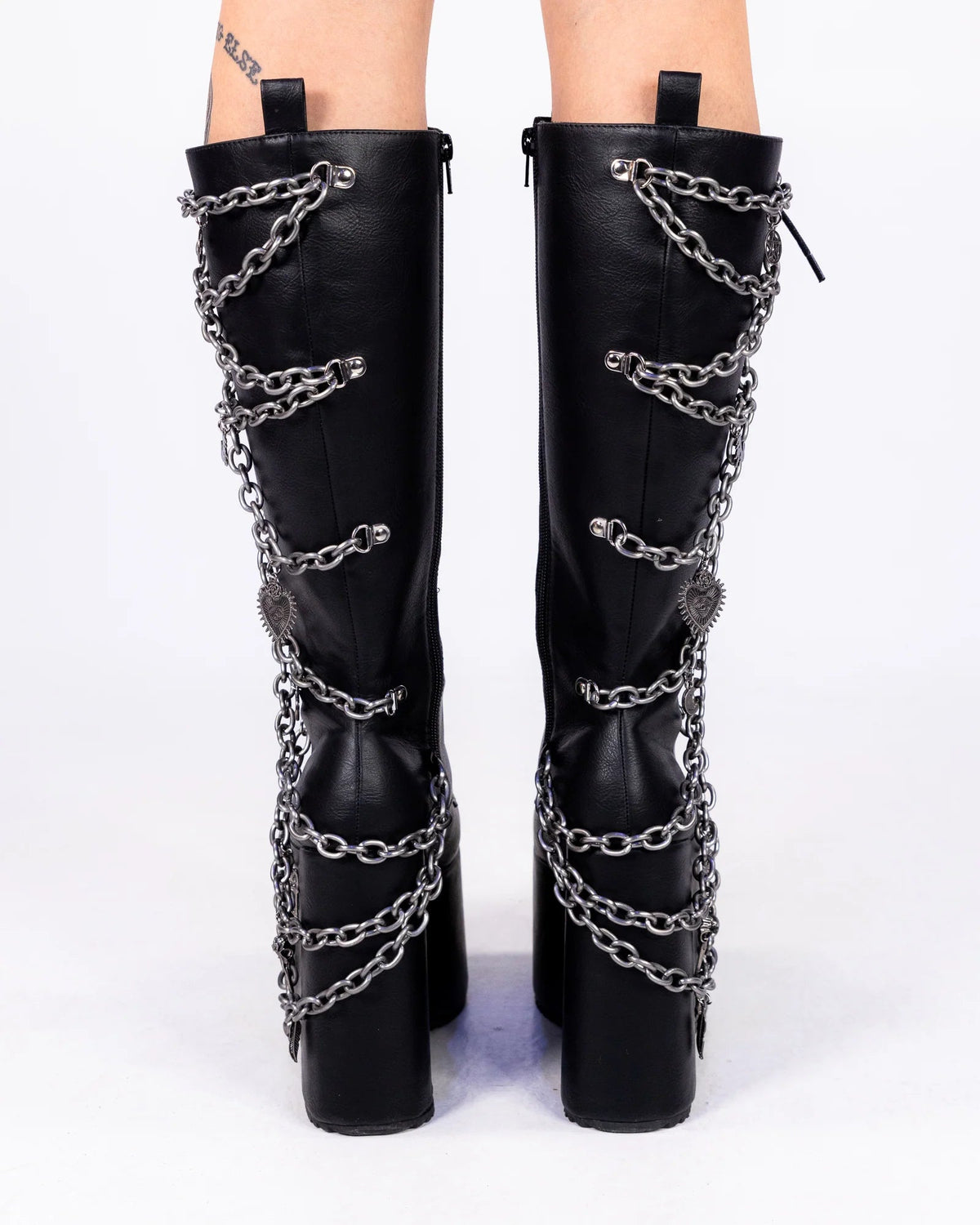 Camp Miracle Chain Women's Black Knee High Platform Boots - InstaWOW Shop