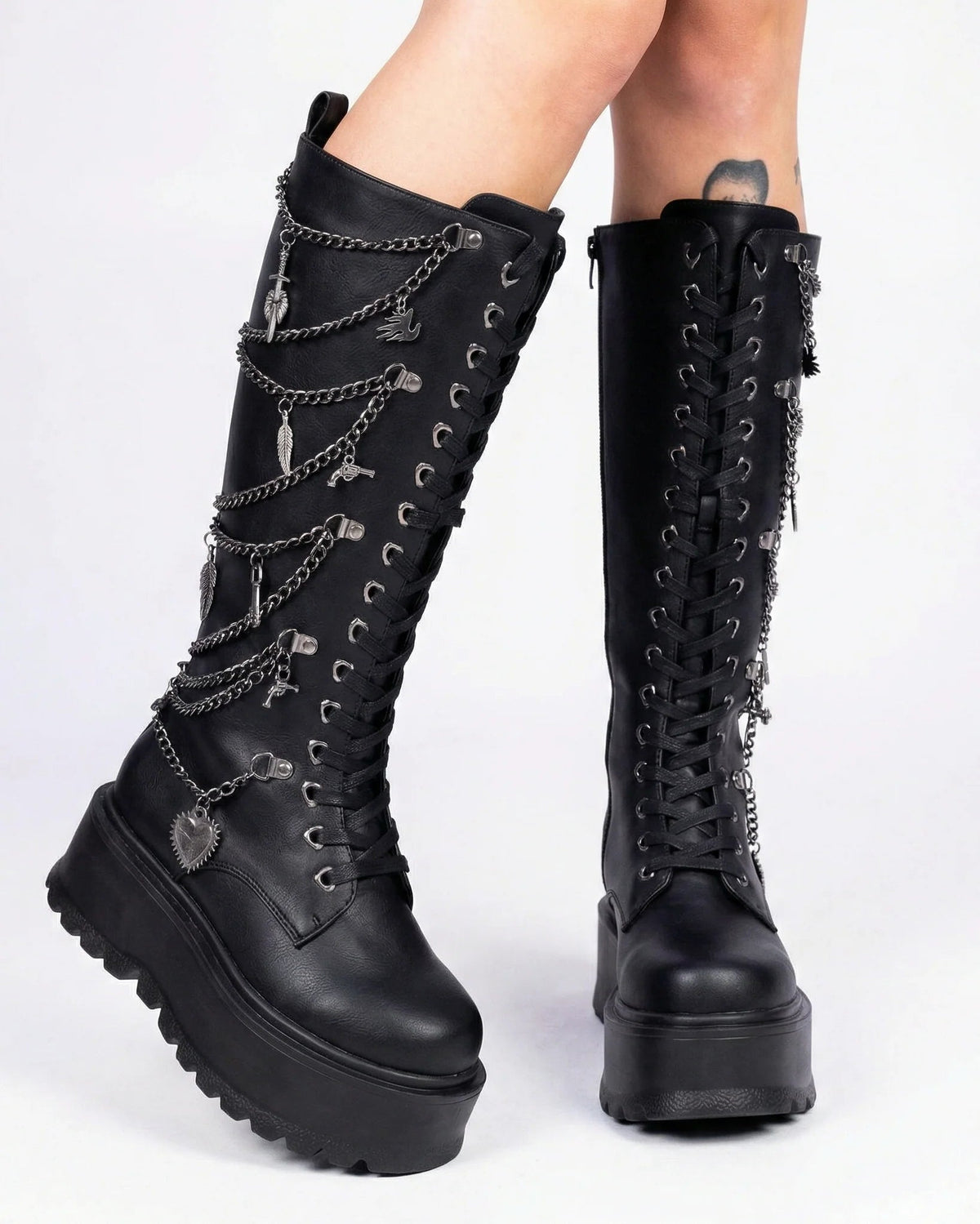 Chained Fantasy Women's Black Knee High Combat Boots - InstaWOW Shop