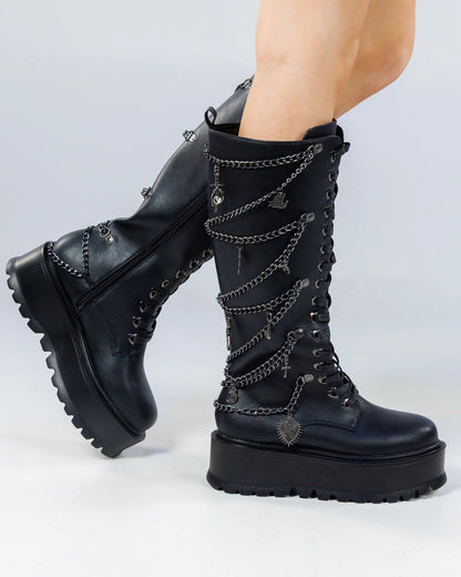 Chained Fantasy Women's Black Knee High Combat Boots - InstaWOW Shop