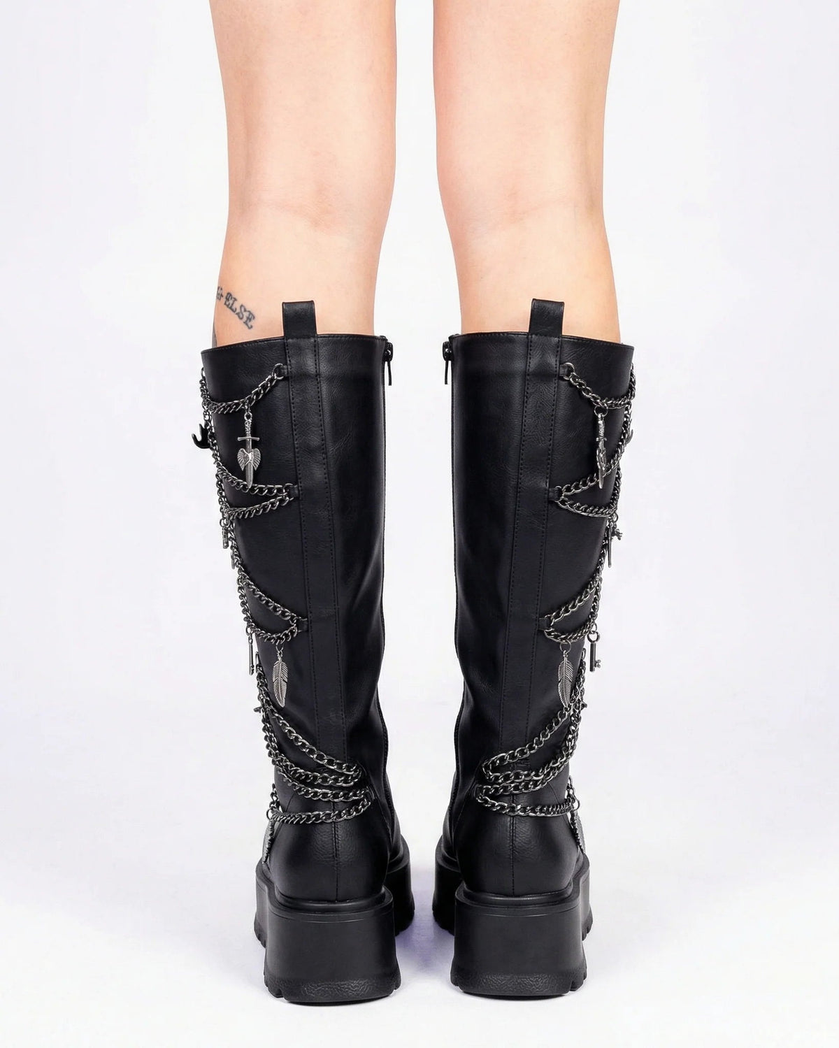 Chained Fantasy Women's Black Knee High Combat Boots - InstaWOW Shop