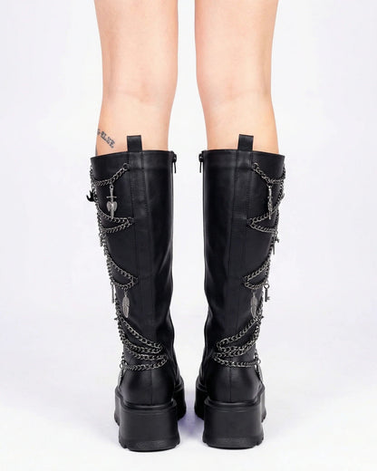 Chained Fantasy Women's Black Knee High Combat Boots - InstaWOW Shop