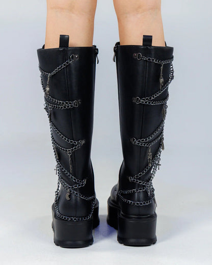 Chained Fantasy Women's Black Knee High Combat Boots - InstaWOW Shop