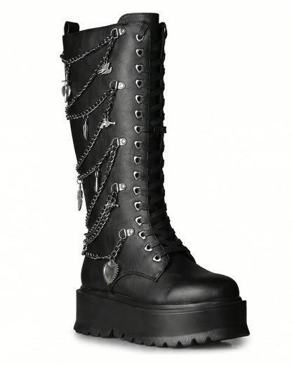 Chained Fantasy Women's Black Knee High Combat Boots - InstaWOW Shop