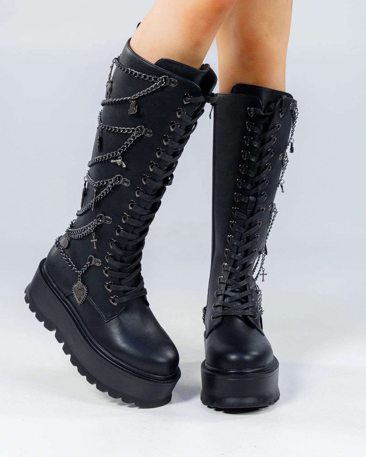 Chained Fantasy Women's Black Knee High Combat Boots - InstaWOW Shop