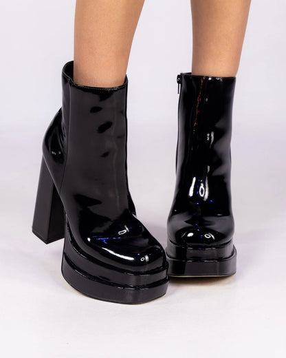 Crushed Women's Black Block Heel Boots - InstaWOW Shop