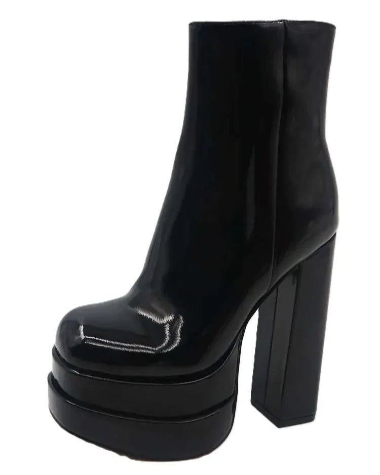 Crushed Women's Black Block Heel Boots - InstaWOW Shop