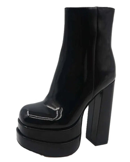 Crushed Women's Black Block Heel Boots - InstaWOW Shop