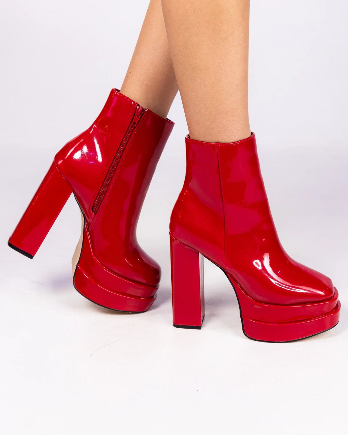 Crushed Women's Red Block Heel Boots - InstaWOW Shop