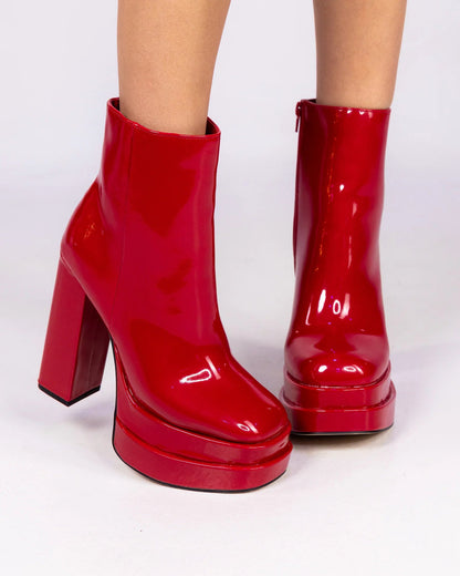 Crushed Women's Red Block Heel Boots - InstaWOW Shop