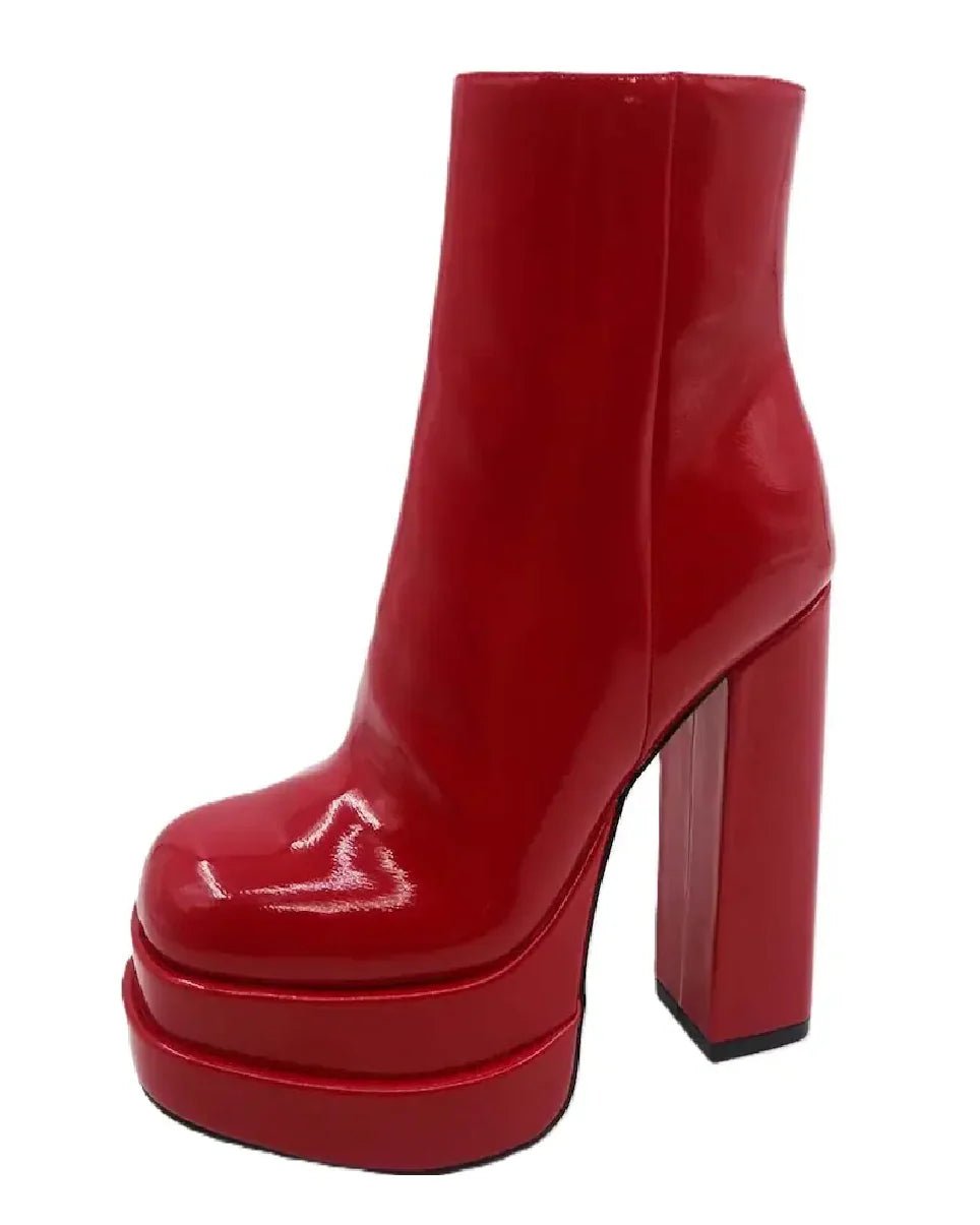 Crushed Women's Red Block Heel Boots - InstaWOW Shop