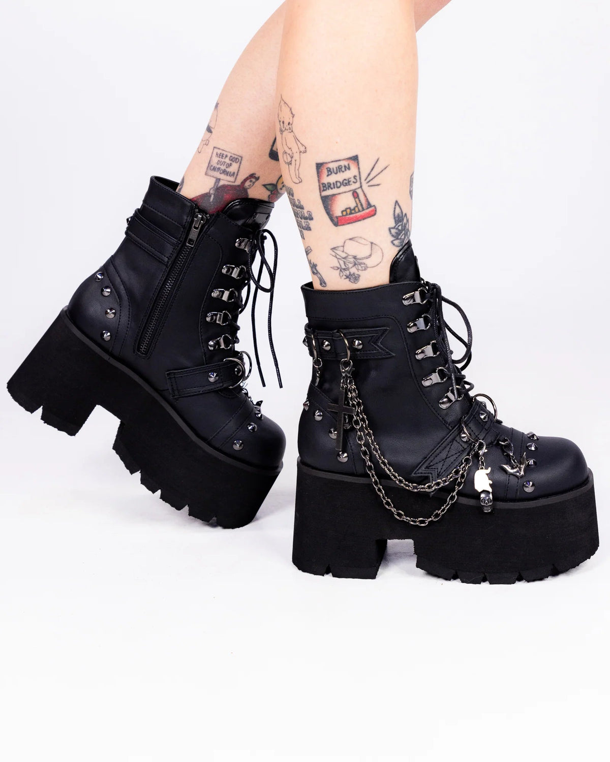 Demonia Ashes Chains & Charms Women's Black Platform Boot - InstaWOW Shop