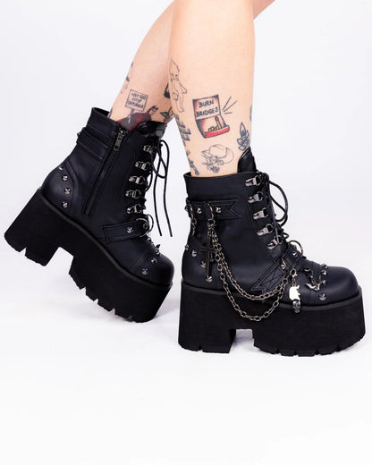 Demonia Ashes Chains & Charms Women's Black Platform Boot - InstaWOW Shop