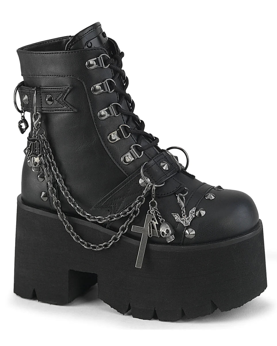 Demonia Ashes Chains & Charms Women's Black Platform Boot - InstaWOW Shop